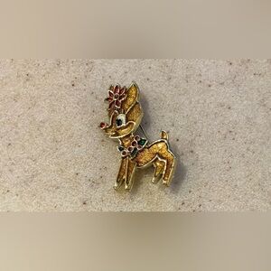 Gold and Red Reindeer Brooch